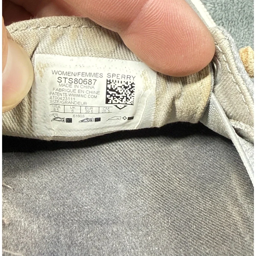 Sperry Boat Shoes Womens 8.5 Gray Canvas Leather Lace Slip On Casual